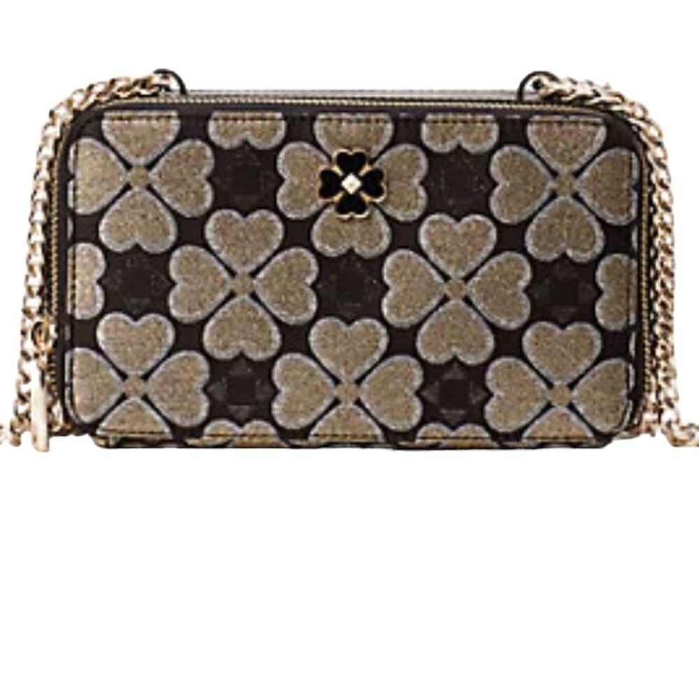 NWT Kate Spade Odette Jacquard Chain Crossbody Bag Purse Double Zip Glitter Logo
